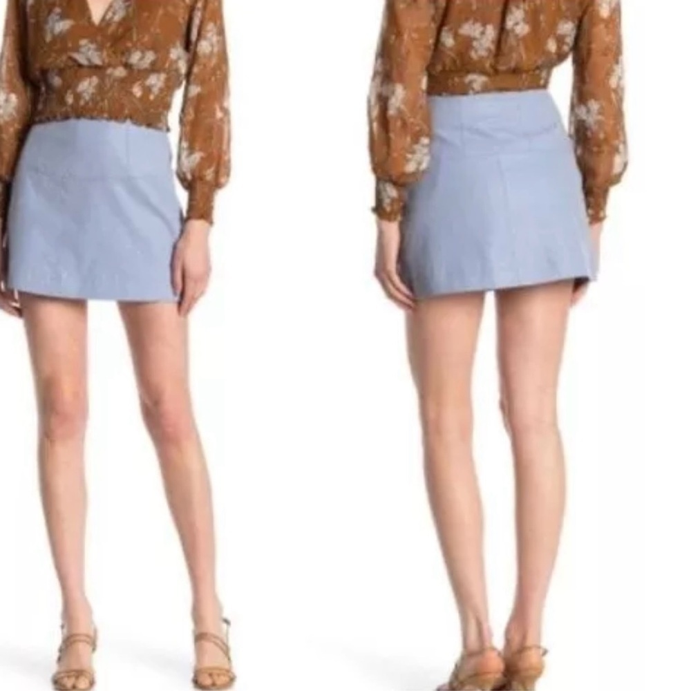 FREE PEOPLE Vegan Faux Light BLUE SUEDE MINI Yoke SKIRT SIZE 6